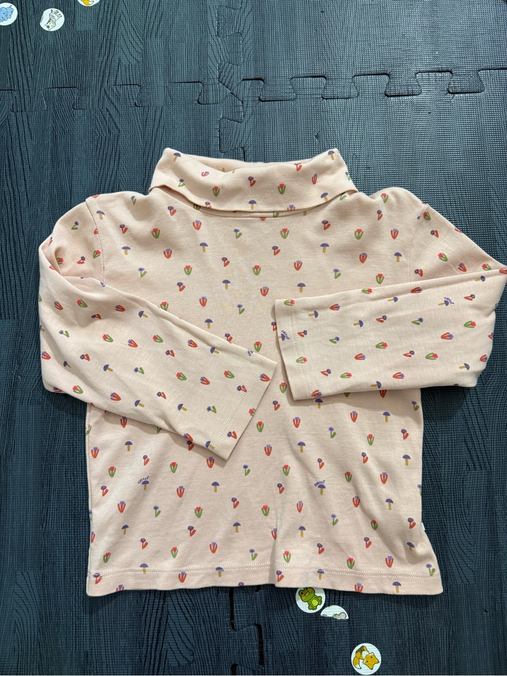 Oeuf Kids Pink Turtleneck Long Sleeve Shirt with Tulip Print